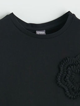 Bisiklet Yaka ?i?ek Aplikeli K?z ?ocuk Ti??rt