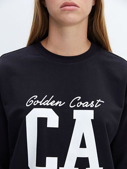 Bisiklet Yaka Bask?l? Oversize Kad?n Sweatshirt Tunik