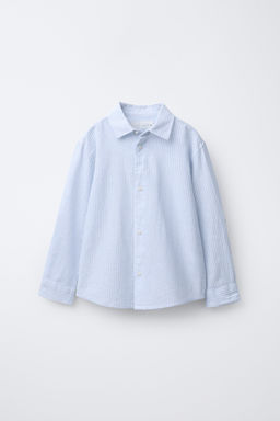 CAMISA RAYAS CON ALGOD?N Y LINO / Azul - Zara фото 2
