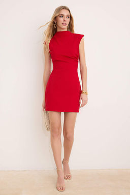 Wardrope Essentials K?rm?z? Duz K?sa / Mini Dokuma Elbise TWOSS26EL00306