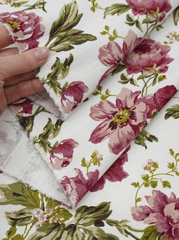 Интерьерный хлопок Бордовые пионы на белом, ш.1.5м, хлопок-100%, 215гр/м.кв - Купава фото 5