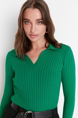 Yesil Kol Ucu Detayl? Polo Yaka Triko Kazak TWOAW21KZ1113
