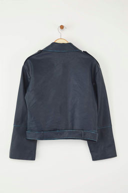 Lacivert Kruvaze Regular K?sa Trenckot TWOAW26TR00006 - Trendyolmilla фото 6