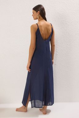 Lacivert Dokuma Aksesuar Detayl? %100 Pamuk Maxi Plaj Elbise TBESS25EL00062 - Trendyolmilla фото 5