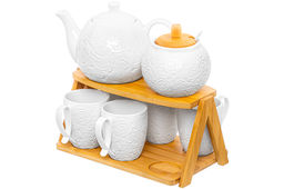 Набор - чайник + сахарница + 6 кружек Розы на бамбуковой подставке - Elan gallery фото 5