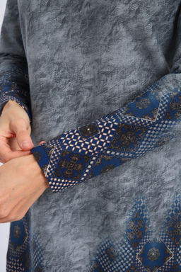 Ночная сорочка из интерлока длинный рукав купон Соня серо-голубой