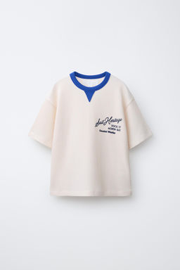 CAMISETA WAFFLE CONTRASTE / Crudo / Azul - Zara фото 2