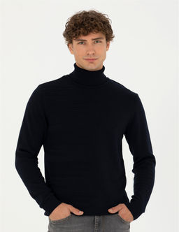 Lacivert Slim Fit Bal_k__ Yaka Triko Kazak