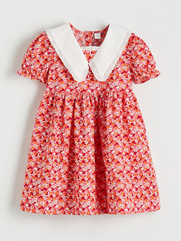 Bask?l? Keten G?r?n?ml? K?z ?ocuk Elbise