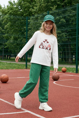 Ekru*001 K?z Cocuk Kalp Desenli Bisiklet Yaka Pamuklu Orme T-Shirt TKDAW25TS00010 - Trendyolmilla фото 8