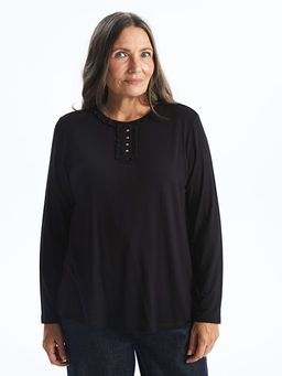 Bisiklet Yaka D?z Uzun Kollu Kad?n Bluz