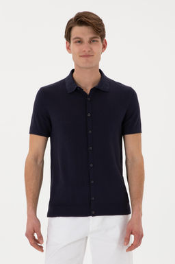 Erkek Regular Fit Lacivert D__meli Triko Ti__rt Sepette S_rpriz _ndirim