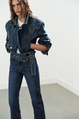 JEANS TRF CROPPED FLARE TIRO ALTO / Marino