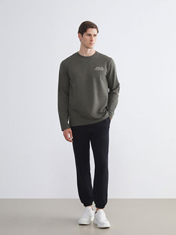Bisiklet Yaka Bask?l? Erkek Sweatshirt