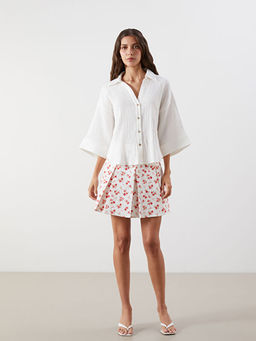 Beli Fermuarl? ?i?ekli Pileli Mini Etek