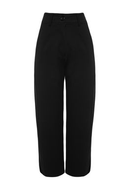 TRENDYOLMILLA Siyah Pileli Genis/Rahat Kesim Yuksek Bel Havuc Fit Interlok Orme Pantolon TWOAW24PL00143  фото 8