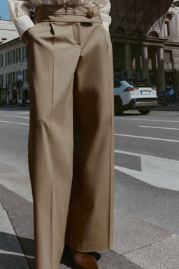 GOLD BUTTON WIDE-LEG TROUSERS - Zara фото 2