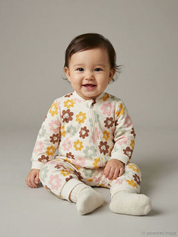 1.6 Tog Bisiklet Yaka Uzun Kollu ?i?ek Desenli K?z Bebek Tulum