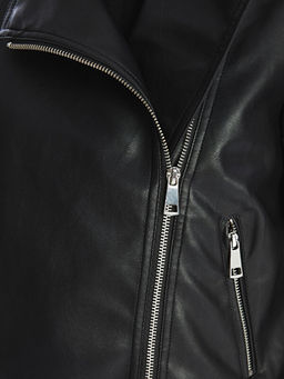 Biker Yaka Kad?n Deri G?r?n?ml? Ceket