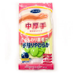 Толстые хозяйственные перчатки из ПВХ с хлопковым покрытием зеленые Antiviral S.T. Corp (размер L), Япония Акция