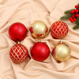 Ёлочные игрушки Беата сеточка, шары новогодние, d=8 см, набор 6 шт., золотисто-красный