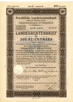 Облигация 4,5% 200 рейхсмарок 1937 года Германия