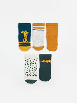 Bask?l? Erkek Bebek Soket ?orap 5li