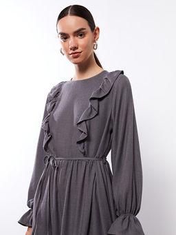 Bisiklet Yaka D?z Uzun Kollu Elbise