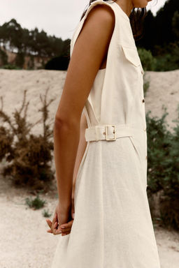MIDI DRESS WITH BELT LOOPS IN A LINEN BLEND - Zara фото 12