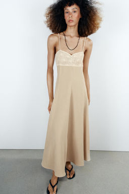 VESTIDO MIDI TIRANTES COMBINADO / Crudo - Zara фото 3