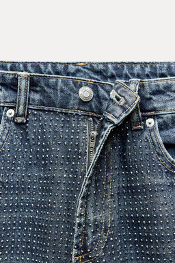 RELAXED MID-WAIST RHINESTONE JEANS - Zara фото 9