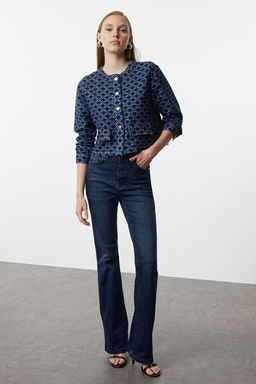 Koyu Mavi Desenli Cep Detayl? Crrop Denim Bomber Ceket TWOAW25CE00030 - Trendyolmilla фото 2