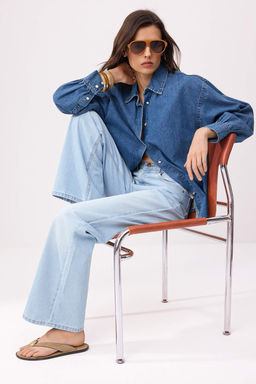 Buz Mavisi Yuksek Bel %100 Pamuk Wide Leg Jeans TWOSS26JE00204