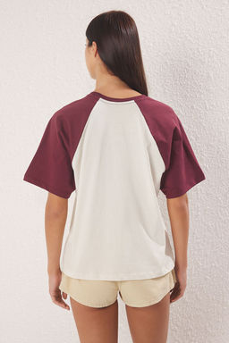 Tas %100 Kal?n Pamuklu Renk Bloklu Sloganl? Relaxed/Rahat Kesim Orme T-Shirt TWOSS24TS00134