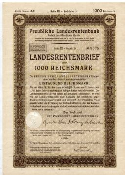 Облигация 4,5% 1000 рейхсмарок 1937 года Германия