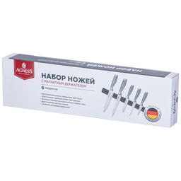 НАБОР НОЖЕЙ AGNESS 6 ПР.С МАГНИТНЫМ ДЕРЖАТЕЛЕМ И РУЧКОЙ ИЗ НЕРЖ.СТАЛИ фото 2