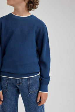 Трикотажный свитер с круглым вырезом для мальчика - Defacto фото 5