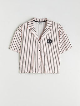 G?mlek Yaka Bask?l? Kad?n Pijama ?st?