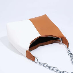 Сумка-багет на молнии, цвет белый/коричневый - Simaland фото 4