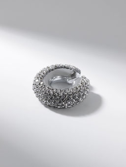 Цена за 2 шт. Серьги каффы Бублик, малые стразы, белые в серебре - Qf фото 2