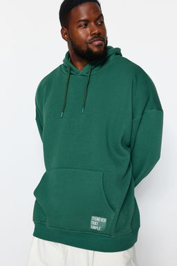 TRENDYOL MAN Antrasit Buyuk Beden Oversize Basic Rahat Kapusonlu Etiketli Ici Polarl? Sweatshirt TMNAW24AO00000