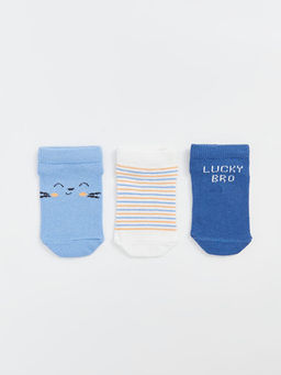 Bask?l? Erkek Bebek Patik ?orap 3l?