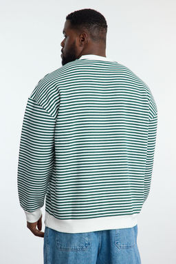 TRENDYOL MAN Buyuk Beden Siyah Oversize/Genis Kesim Cizgili Ici Polarl? Sweatshirt TMNAW25AO00017 - Trendyolmilla фото 5