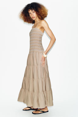 VESTIDO MIDI NIDO DE ABEJA BORDADOS / Beige oscuro - Zara фото 3