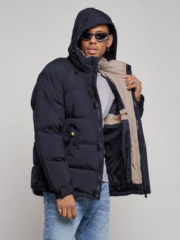 Куртка спортивная болоньевая мужская зимняя с капюшоном темно-синего цвета 3111TS - Wonderrman фото 7