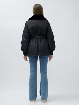 Полупальто зимнее женское с норкой люкс класса черного цвета 8632Ch - Mtforce фото 9