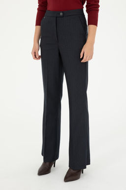 Kad_n Lacivert _izgili Slim Flare Fit Kanvas Pantolon