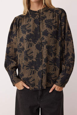 Cok Renkli Cicek Desenli Oversize/Genis Kal?p Boho Gomlek TWOAW26GO00037 TWOAW26GO00037