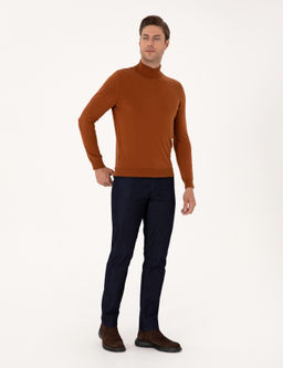 Kahverengi Slim Fit Bal_k__ Yaka Basic Triko Kazak - Pierre cardin фото 4