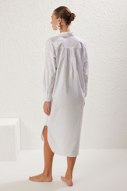 Trendyolmilla Mavi Cizgili Midi Dokuma Plaj Elbisesi TBESS25EL00024 фото 16